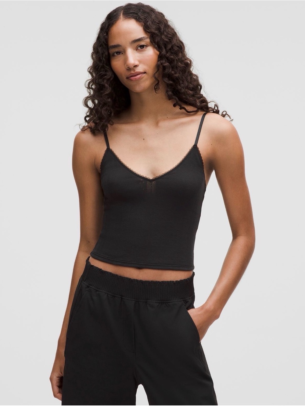 NWT Lululemon Women’s Size Large Black Cotton Pointelle Cropped Cami